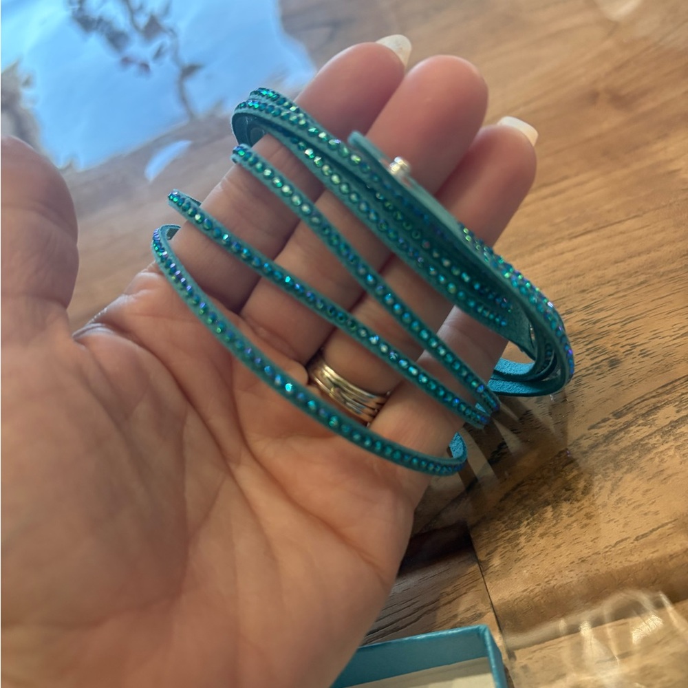 Teal Wrap Bracelet with Rhinestones
